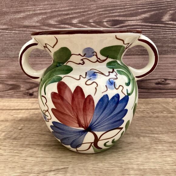 Vintage SMF Schramberg Pottery Vase Double Handled Floral Majolika Eva Zeisel - Picture 1 of 11